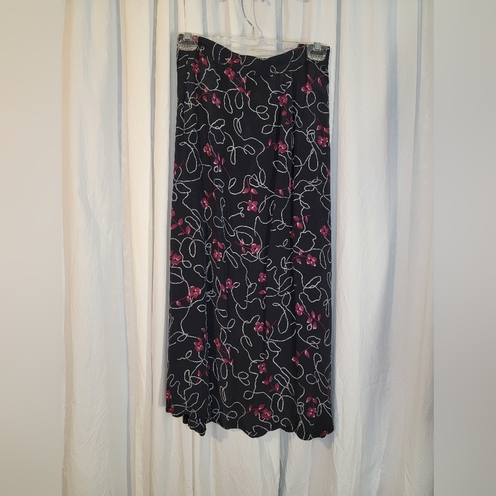 Floral Black and Pink Women's A-line Swirl Skirt By Jennifer Moore For Women